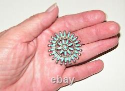 Native American AMY PEYNETSA ZUNI TURQUOISE PETIT POINT PIN/PENDANT Hand Signed