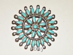 Native American AMY PEYNETSA ZUNI TURQUOISE PETIT POINT PIN/PENDANT Hand Signed