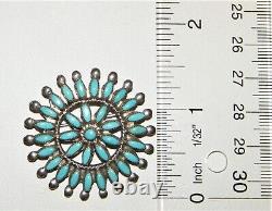 Native American AMY PEYNETSA ZUNI TURQUOISE PETIT POINT PIN/PENDANT Hand Signed