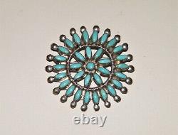 Native American AMY PEYNETSA ZUNI TURQUOISE PETIT POINT PIN/PENDANT Hand Signed