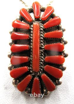 Native American Artist Signed Sterling Silver Petite Point Coral Pin/pendant
