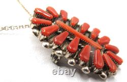 Native American Artist Signed Sterling Silver Petite Point Coral Pin/pendant