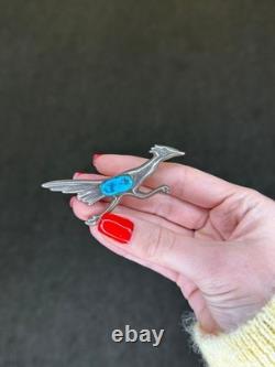Native American Bird Turquoise Sterling Silver Brooch