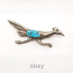 Native American Bird Turquoise Sterling Silver Brooch