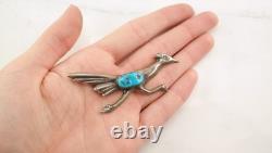 Native American Bird Turquoise Sterling Silver Brooch