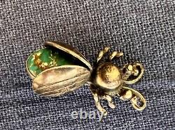 Native American Bug Pin Signed Silver Turquois Cabochon Stamp Work Insect