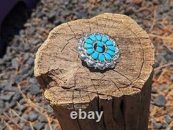 Native American Cluster Block Turquoise Manta Pin Sterling Silver Signed