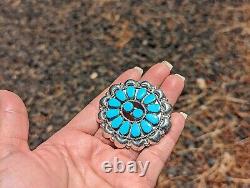 Native American Cluster Block Turquoise Manta Pin Sterling Silver Signed
