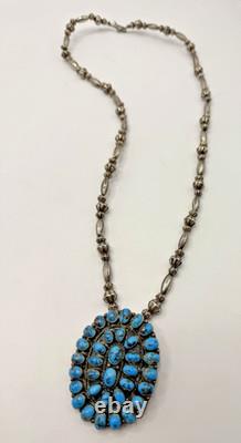 Native American Cluster Turquoise Brooch Pendant Sterling Silver Signed H. Jim
