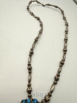 Native American Cluster Turquoise Brooch Pendant Sterling Silver Signed H. Jim