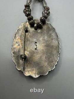 Native American Cluster Turquoise Brooch Pendant Sterling Silver Signed H. Jim