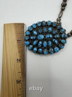 Native American Cluster Turquoise Brooch Pendant Sterling Silver Signed H. Jim
