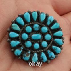 Native American Cluster Turquoise Brooch Sterling Silver