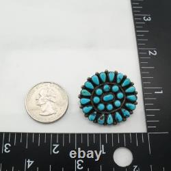 Native American Cluster Turquoise Brooch Sterling Silver