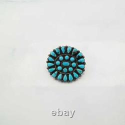 Native American Cluster Turquoise Brooch Sterling Silver