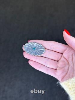 Native American Concho Turquoise Sterling Silver Brooch