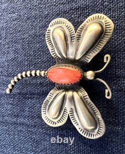 Native American Dragonfly Pin Silver Spiney Oyster Cabochon