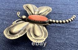 Native American Dragonfly Pin Silver Spiney Oyster Cabochon