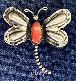 Native American Dragonfly Pin Silver Spiney Oyster Cabochon