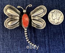 Native American Dragonfly Pin Silver Spiney Oyster Cabochon