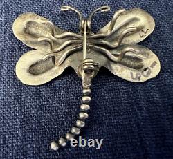 Native American Dragonfly Pin Silver Spiney Oyster Cabochon