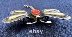 Native American Dragonfly Pin Silver Spiney Oyster Cabochon