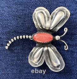 Native American Dragonfly Pin Silver Spiney Oyster Cabochon