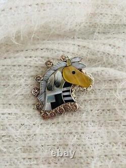 Native American Eldred Martinez ZUNI PONY HORSE Feathers Cowboy Hat Lapel Pin