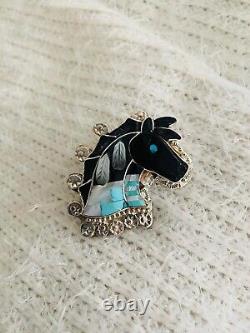 Native American Eldred Martinez ZUNI PONY HORSE Feathers Cowboy Hat Lapel Pin