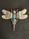 Native American F Yazzie Sterling Silver And Turquoise Dragonfly Brooch Pin