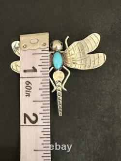 Native American F Yazzie Sterling Silver And Turquoise Dragonfly Brooch Pin