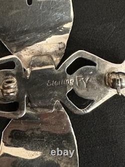 Native American F Yazzie Sterling Silver And Turquoise Dragonfly Brooch Pin