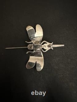 Native American F Yazzie Sterling Silver And Turquoise Dragonfly Brooch Pin