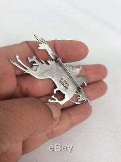 Native American Frank Salcido S. F. P Sterling Silver Riding Horse Pin Brooch 2