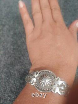 Native American Fred Harvey Era sterling silver Stamp cuff bracelet