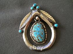 Native American Gem Grade Web Turquoise Sterlin Silver Pendant Pin / Dangle 2.4