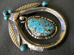 Native American Gem Grade Web Turquoise Sterlin Silver Pendant Pin / Dangle 2.4