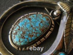 Native American Gem Grade Web Turquoise Sterlin Silver Pendant Pin / Dangle 2.4