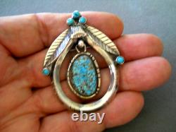 Native American Gem Grade Web Turquoise Sterlin Silver Pendant Pin / Dangle 2.4