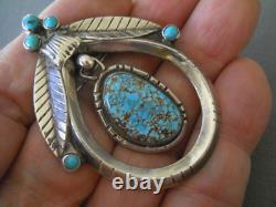 Native American Gem Grade Web Turquoise Sterlin Silver Pendant Pin / Dangle 2.4