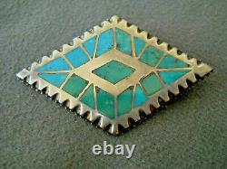 Native American Green & Blue Turquoise Inlay Sterling Silver Diamond Shaped Pin