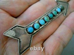 Native American Green & Blue Turquoise Row Sterling Silver Stamped Arrow Pin