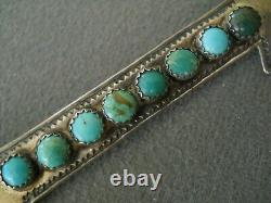 Native American Green & Blue Turquoise Row Sterling Silver Stamped Arrow Pin