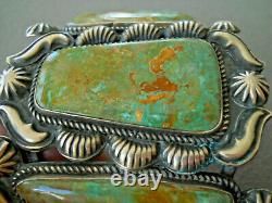 Native American Green Blue Turquoise Sterling Silver Bracelet Pin & Ring Set