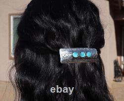 Native American Hair Pin 3 Stone Turquoise Curve Barrette Clip Accessory Jewelry