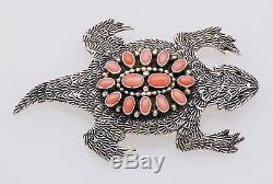 Native American Handmade Sterling with Pink Coral Horned Toad Pin/Pendant