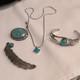 Native American Handmade Turquoise & Slvr Necklace Bracelet Brooch Feather Pin