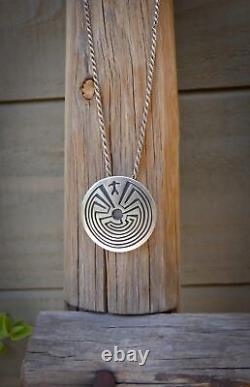 Native American, Hopi Overlay, Man in the Maze Sterling Silver Pin Pendant