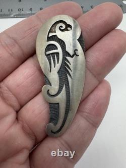 Native American Hopi Sterling Overlay Parrot/bird Pin Stamped