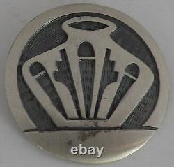 Native American, Hopi Sterling silver, pot overlay vintage round pin, brooch